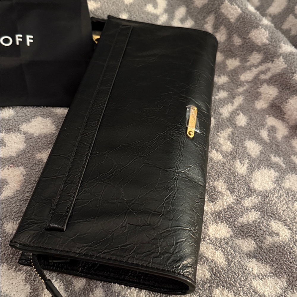 Rebecca Minkoff Black Leather Clutch with Gold Chain Accent & Dust Bag - Picture 3 of 5